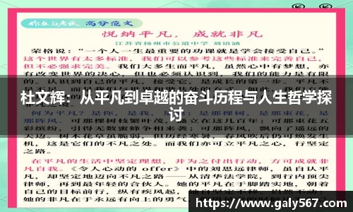 杜文辉：从平凡到卓越的奋斗历程与人生哲学探讨